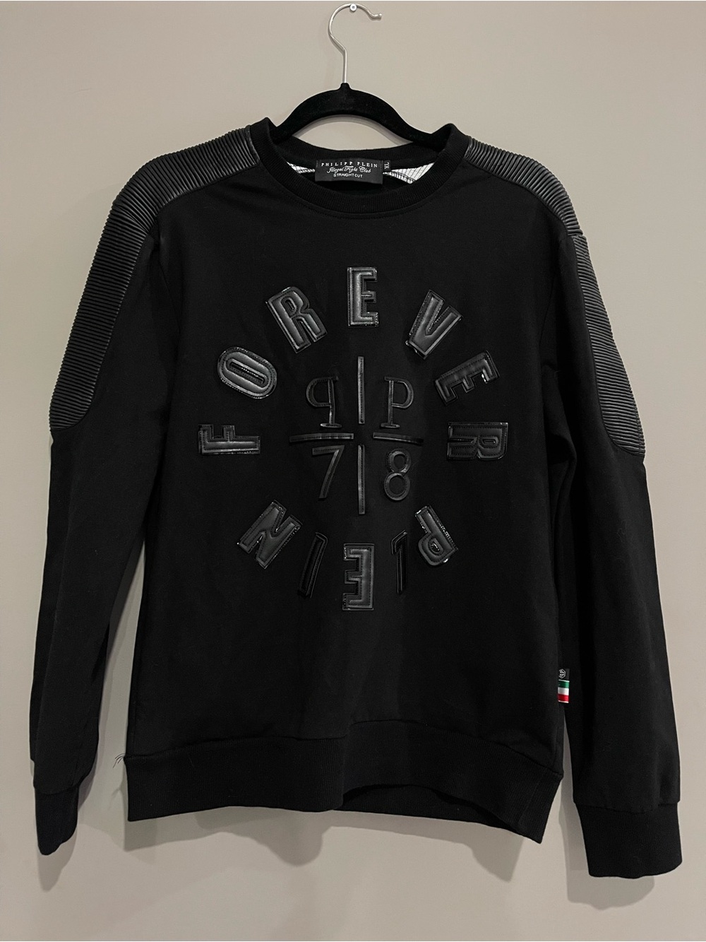 Philipp Plein Black Crewneck Sweatshirt with Embossed Logo